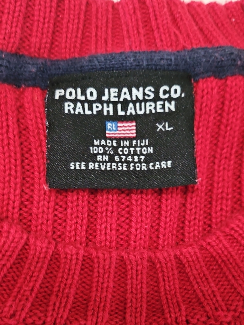 Ralph Lauren Kids Red Ribbed Crewneck Sweater with Flag Motif - Picture 2 of 7